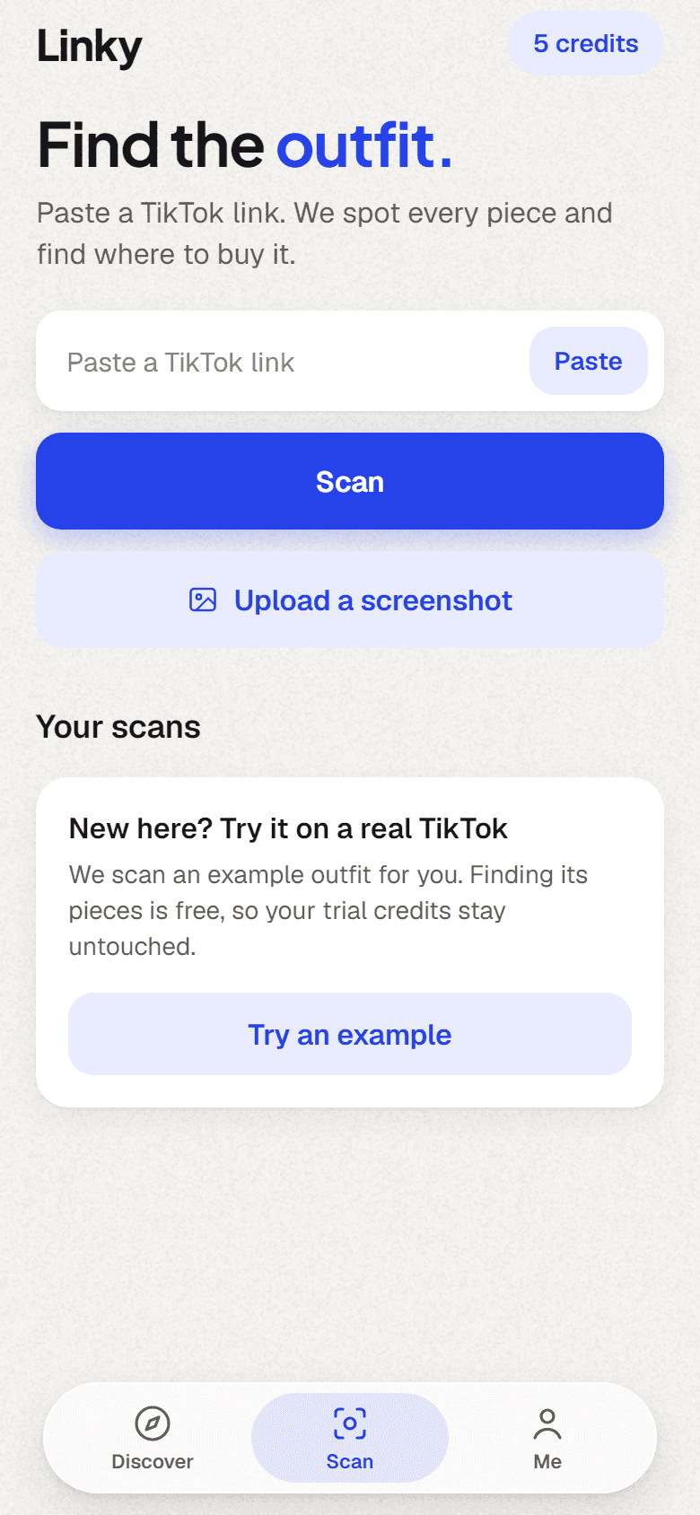 Linky's scan screen: Find the outfit